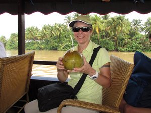 Lori with fresh coconut water