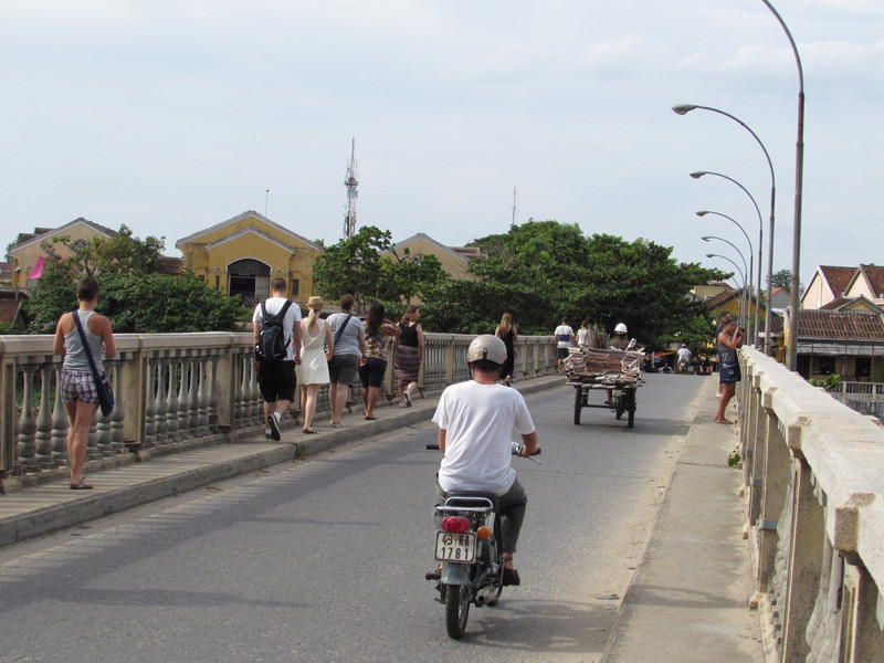 Our group crossing the bridge to town
