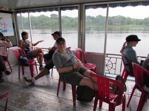 Susan relaxing on the dragon boat