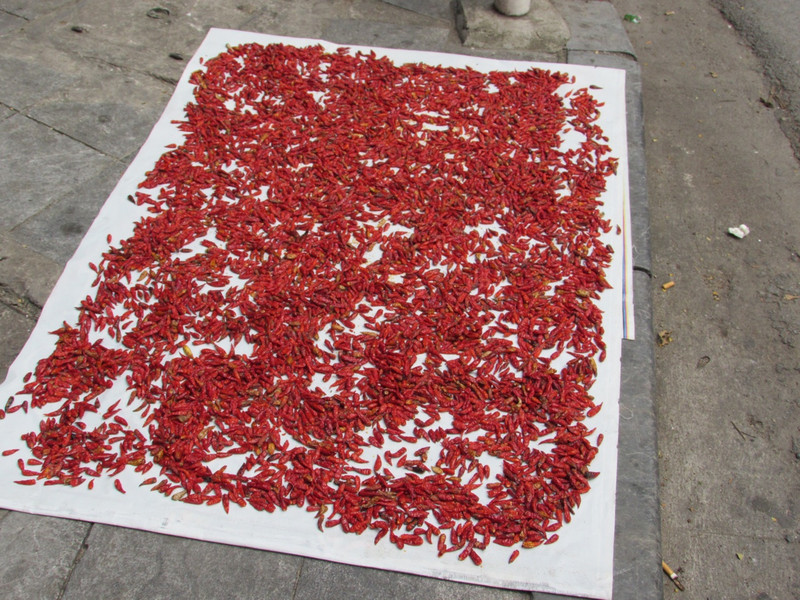 Chilies drying on Hanoi street