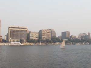 Walking across the bridge over the Nile