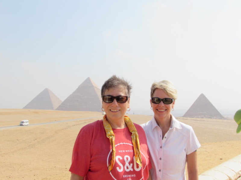 Susan and Lori in front of Giza pyramids