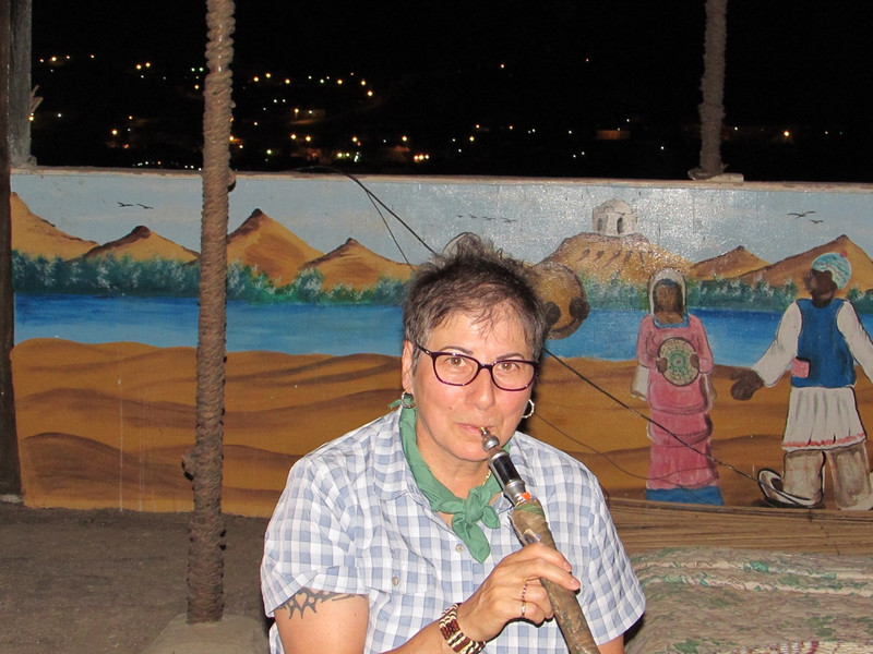 Susan trying the Sheesha pipe