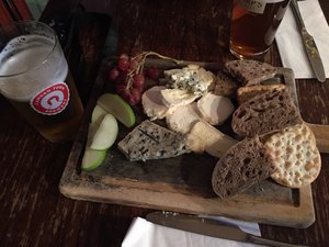 Pint and cheese plate 