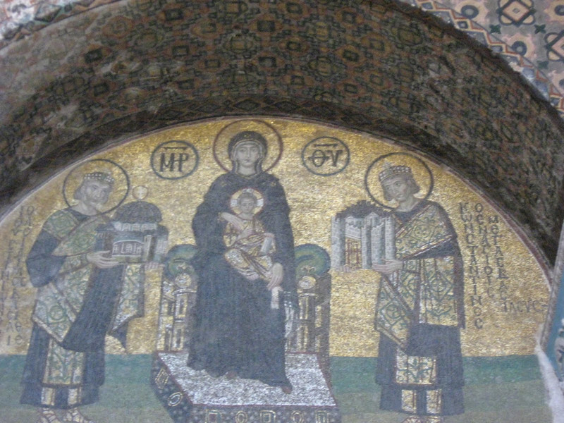 Mosaic depicting the Virgin Mary with Emperors Constantine and Justinian