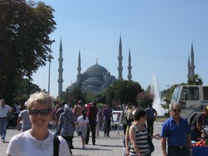 Lori with the Blue Mosque in the background