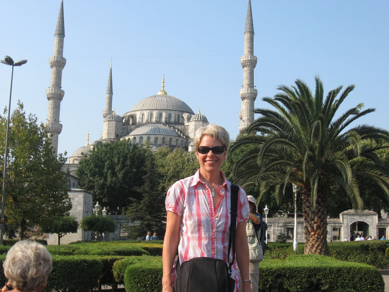 Lori with the Blue Mosque in the background