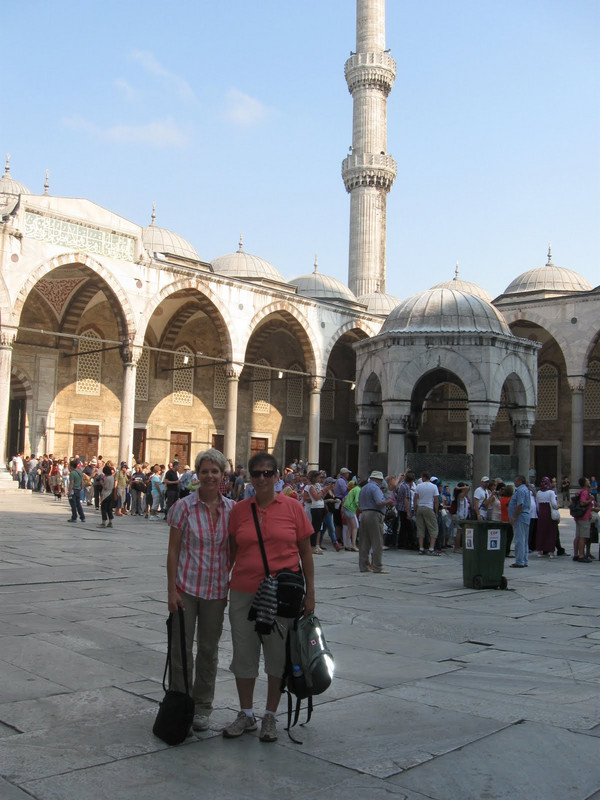 Lori and Susan in the Blue Mosque courtyard