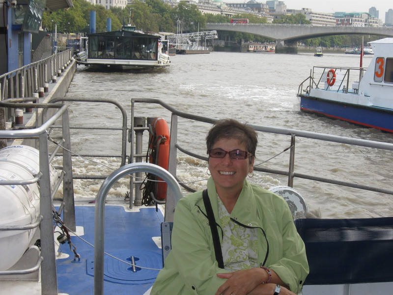 Start of London day tour - Susan on Thames cruise