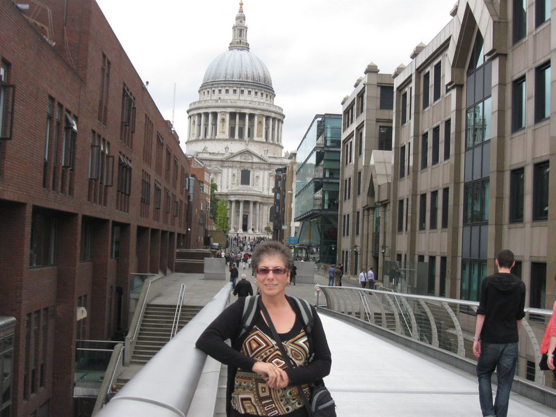 Susan on the Millennium Bridge with St. Paul's in background