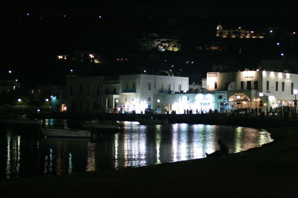 Mykonos Harbor at night