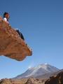 Aoil on rock,with volcano, salar de uyuni