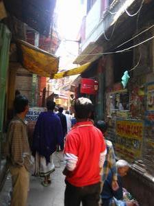 along the narrow alleys behind the ghats