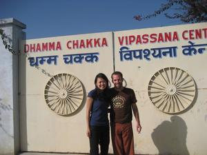 In front of the Vipassana center... we're all smiles b/c we haven't entered the gates yet...