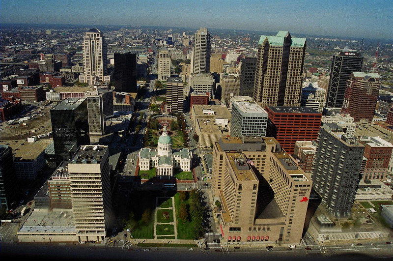 View of St. Louis city from top of the Arch