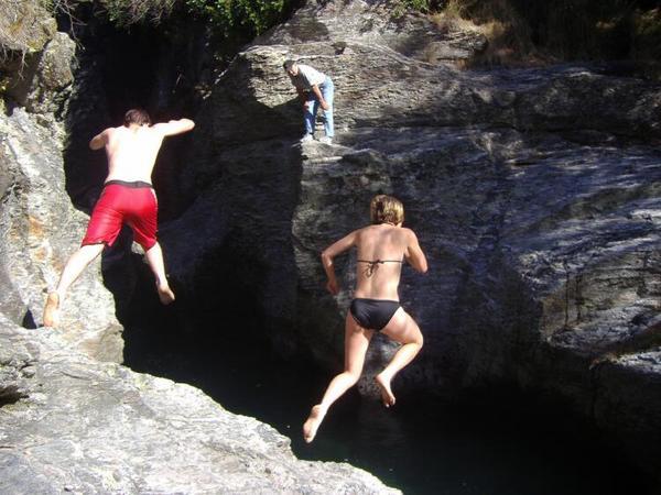 Clancy and Yvonne cliff jumping