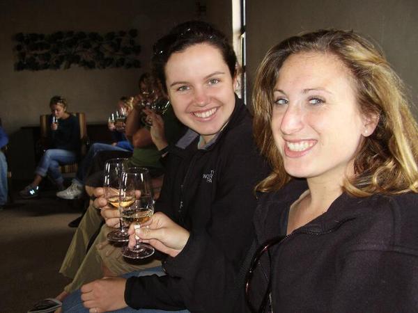 Anna and I tasting some wine.