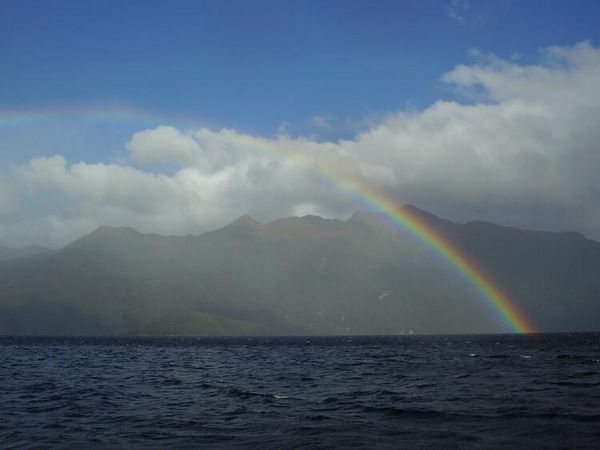 The beaitful rainbow on the water taxi back to Te Anau.
