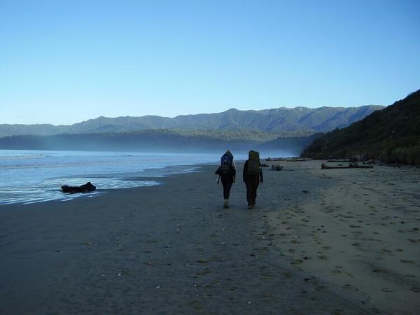 Yvonne and Susannah walking along the beach.