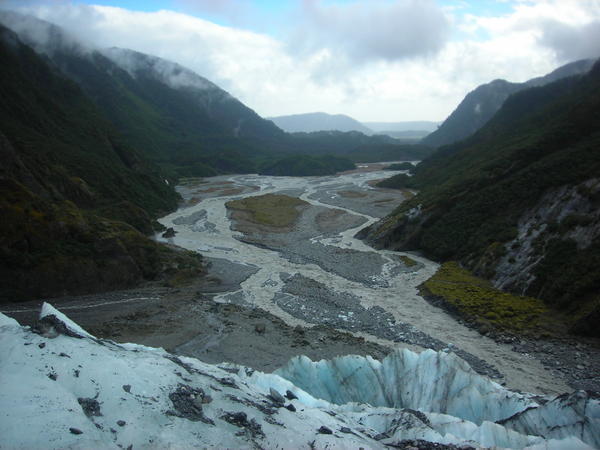 View down the valley from up on the glacier