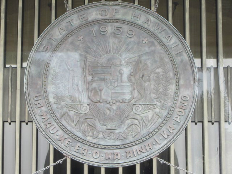Hawaii State Seal on the Capital Building.
