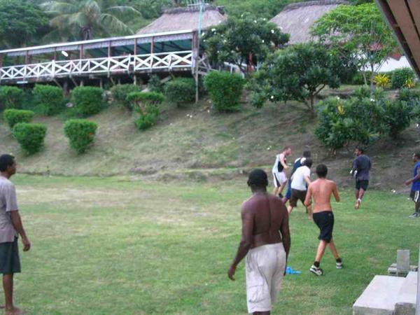 Tom playing touch rugby with the Fijiasn locals - so quick those guys!