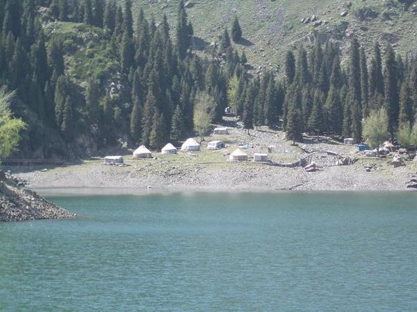 Village of yurts by the lake