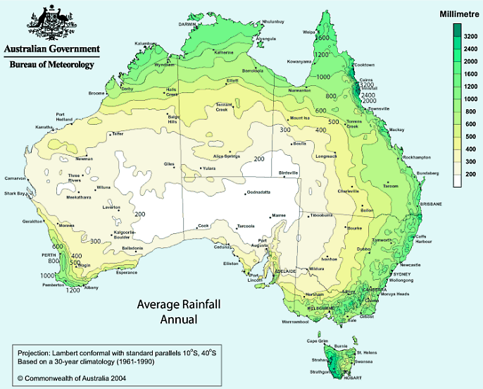 Australie rainfall - průměrné srážky