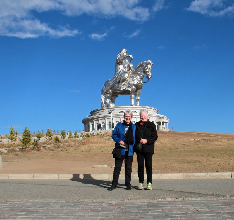 Standing in front of the huge Genghis Khan statue