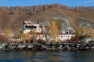 Old rusty ships Port Baikal