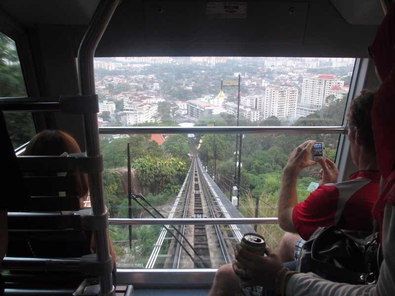 Travelling quite fast up funicular to Penang hill