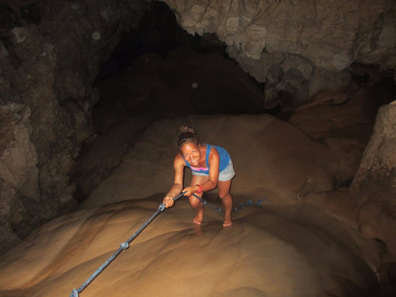 Abseiling in the caves