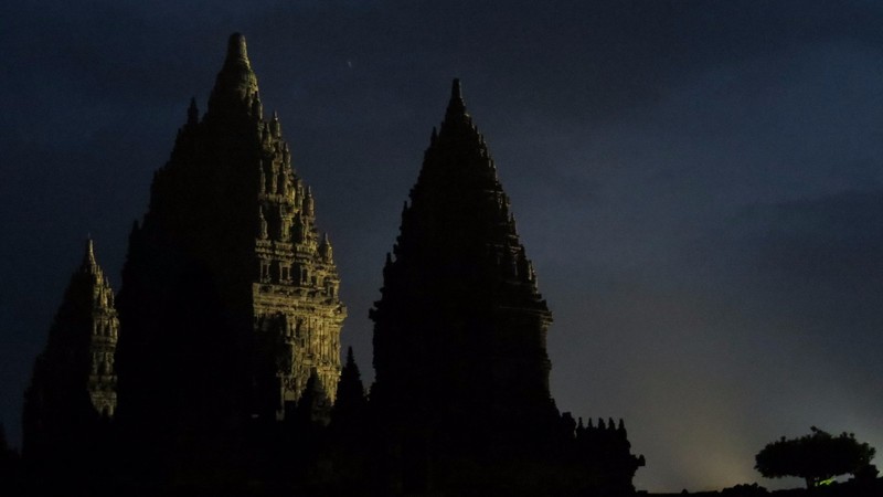 Beautiful night sky over Prambanan temples