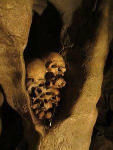 Skulls inside the caves in Lendo