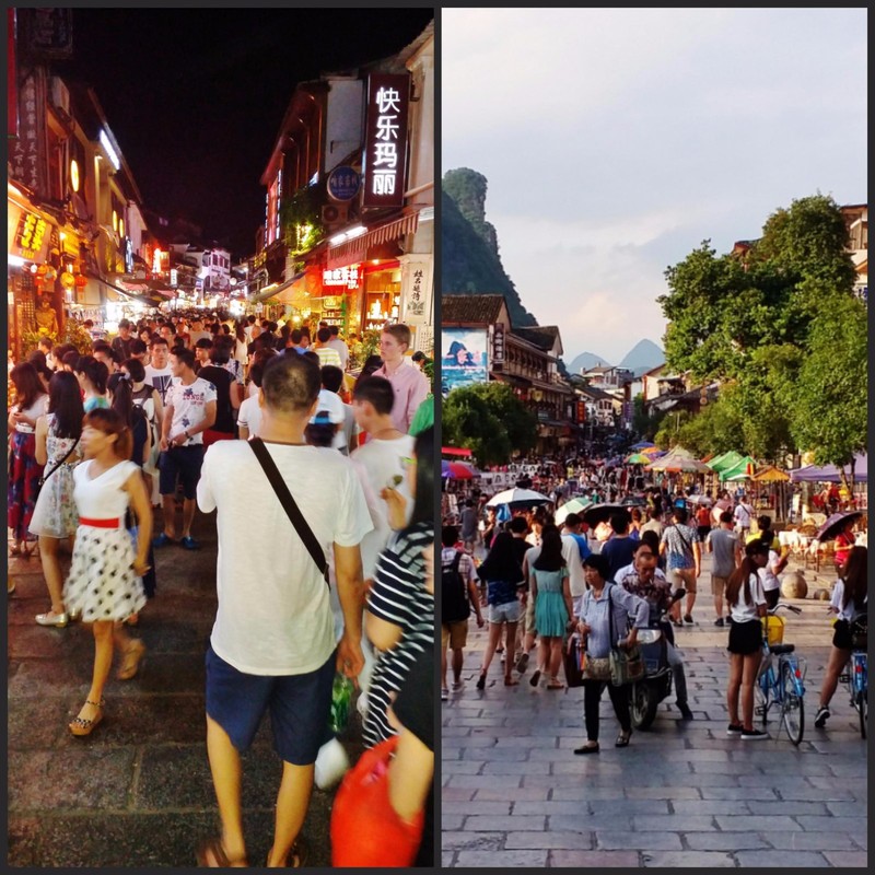 Busy west street by day and night.