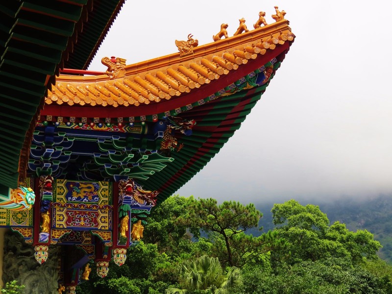 Beautifully coloured temple at the monastery on Lantau