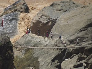 Visitors braving the bridge for a view of the gorge