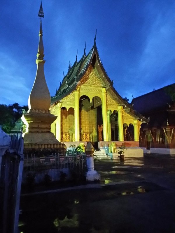 Temple illuminated at night