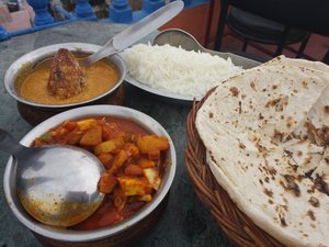 Navratan korma and spicy mixed veg