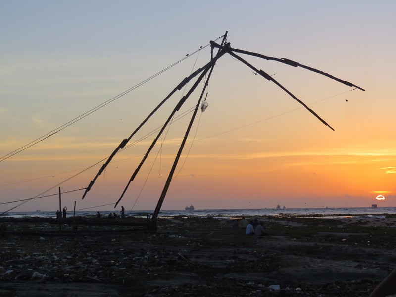 Giant chinese fishing nets during sunset