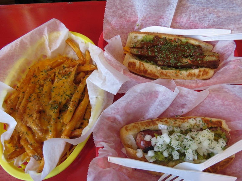 Gator and bean hot dogs