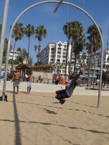 Chris attempting to impress at Muscle Beach