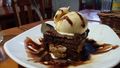 Peanut butter and chocolate brownie with ice-cream