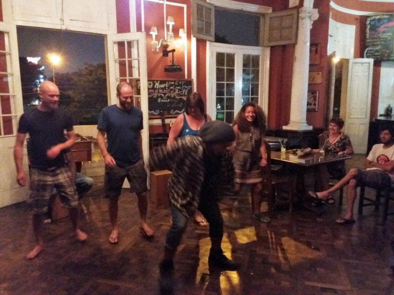 Learning a few moves at our hostel