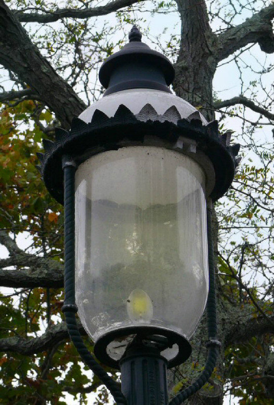 original street lamps converted for electricity.  Reminds me of the song “The Old Lamp Lighter”