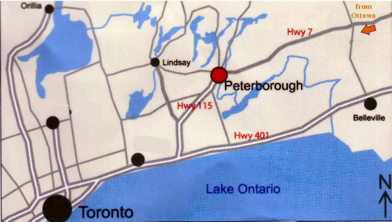 Peterborough, a city of 160,000, is about 200 miles (320 km) west of Ottawa.