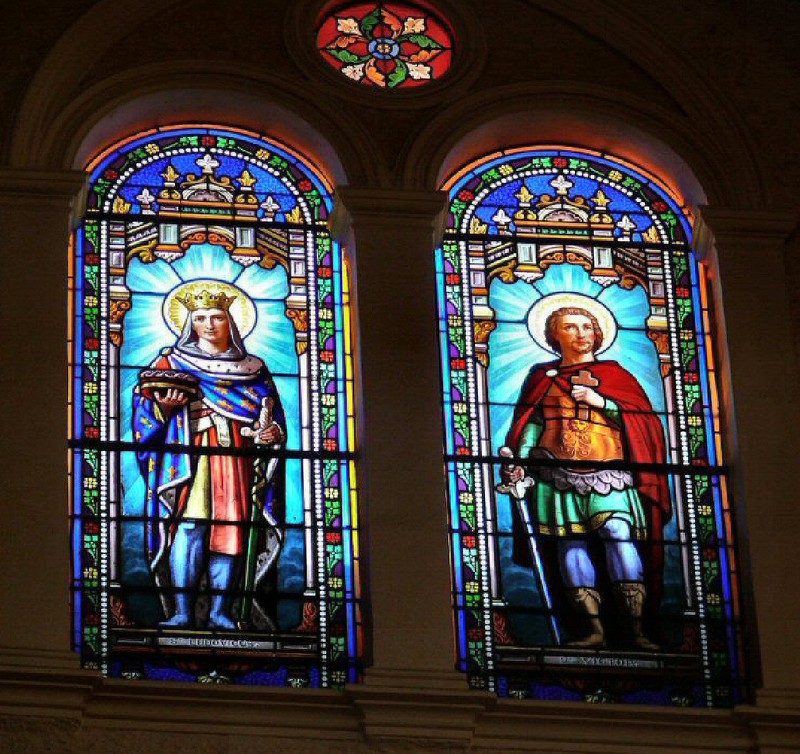 There are beautiful stained glass windows.