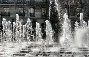 The unusual fountain at Place Charles de Gaulle (in b & w for contrast)