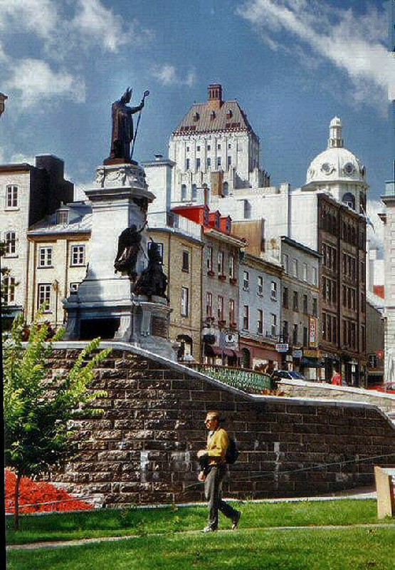 Park in front of the old Post Office, with statue of Bishop (now Saint) Laval (1623-1708)