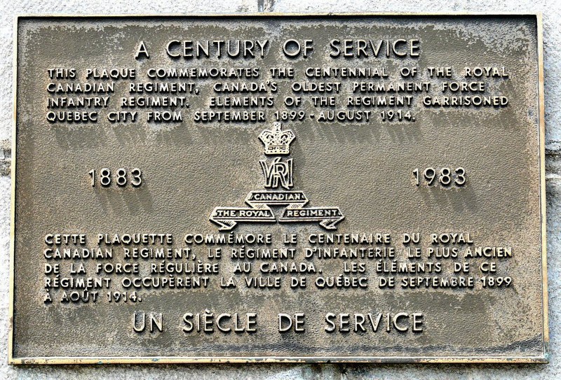 plaque commemorating the Royal Canadian Regiment's garrison here 1899-1914